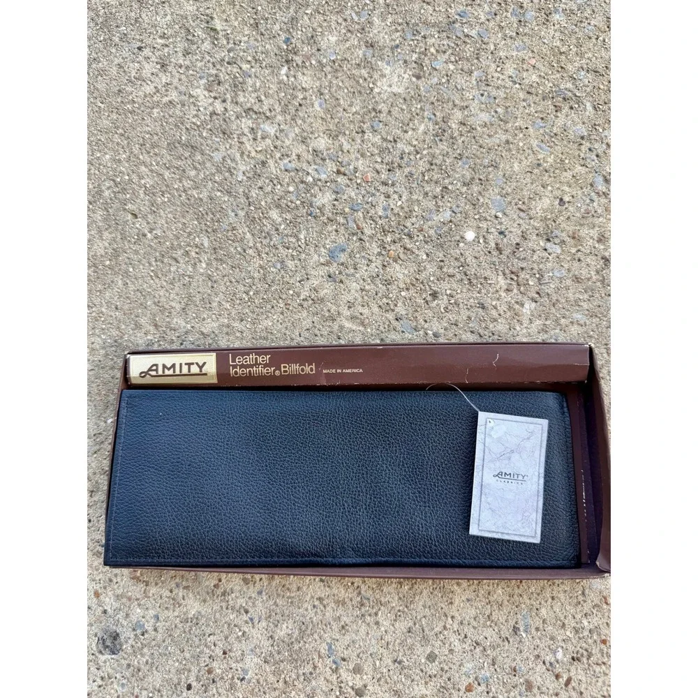 Vintage Amity Leather Identifier Billfold Black Pebbled Wallet Made in USA NIB